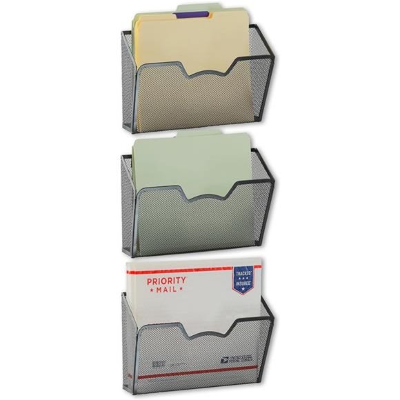 3 Pack - SimpleHouseware Wall Mount Single Pocket File Organizer Holder, Black - Picture 6 of 7